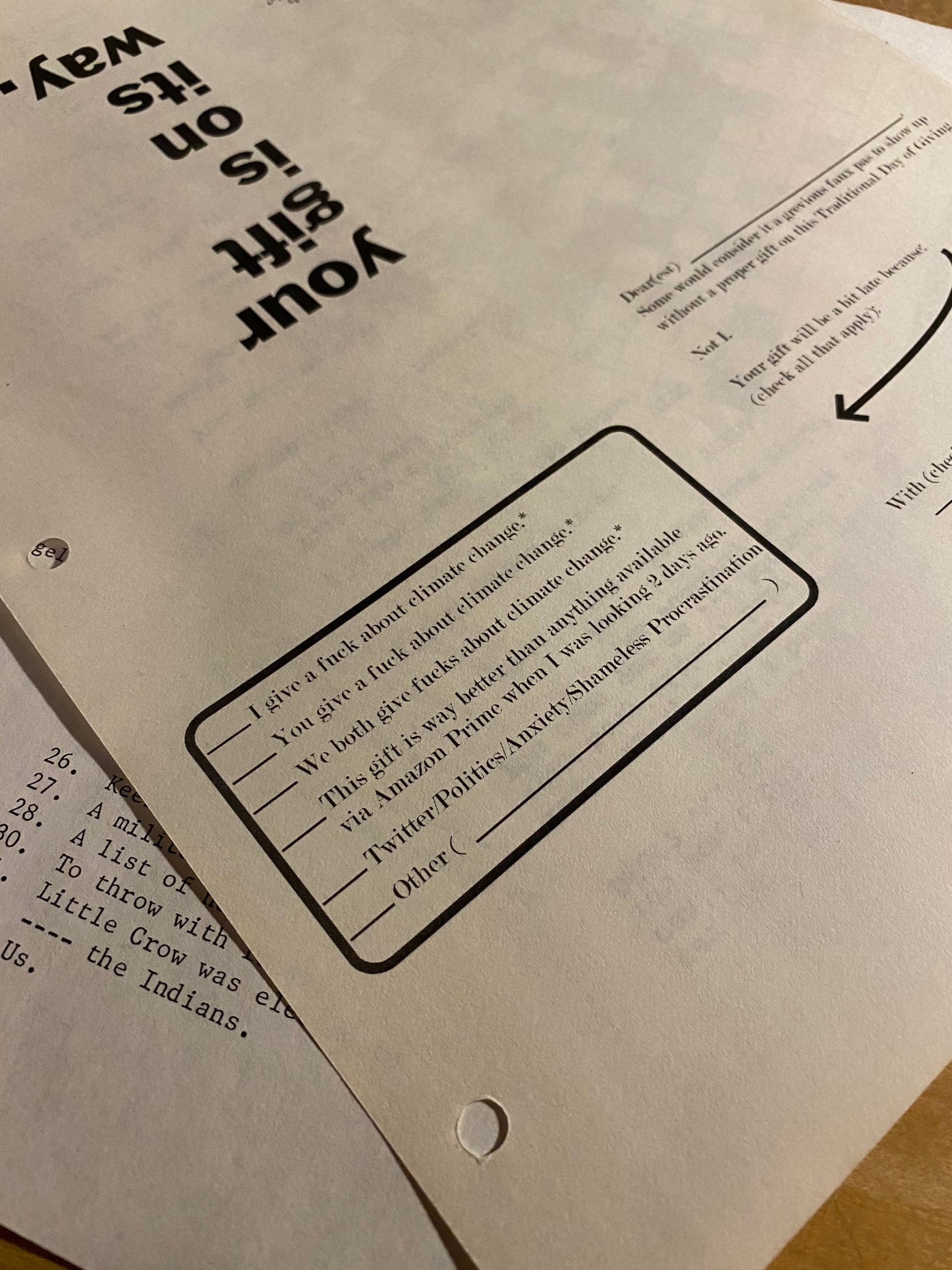 Printable card: Your gift is on its way. Supply chains be damned! Last Minute Digital Download for averting gifting shame