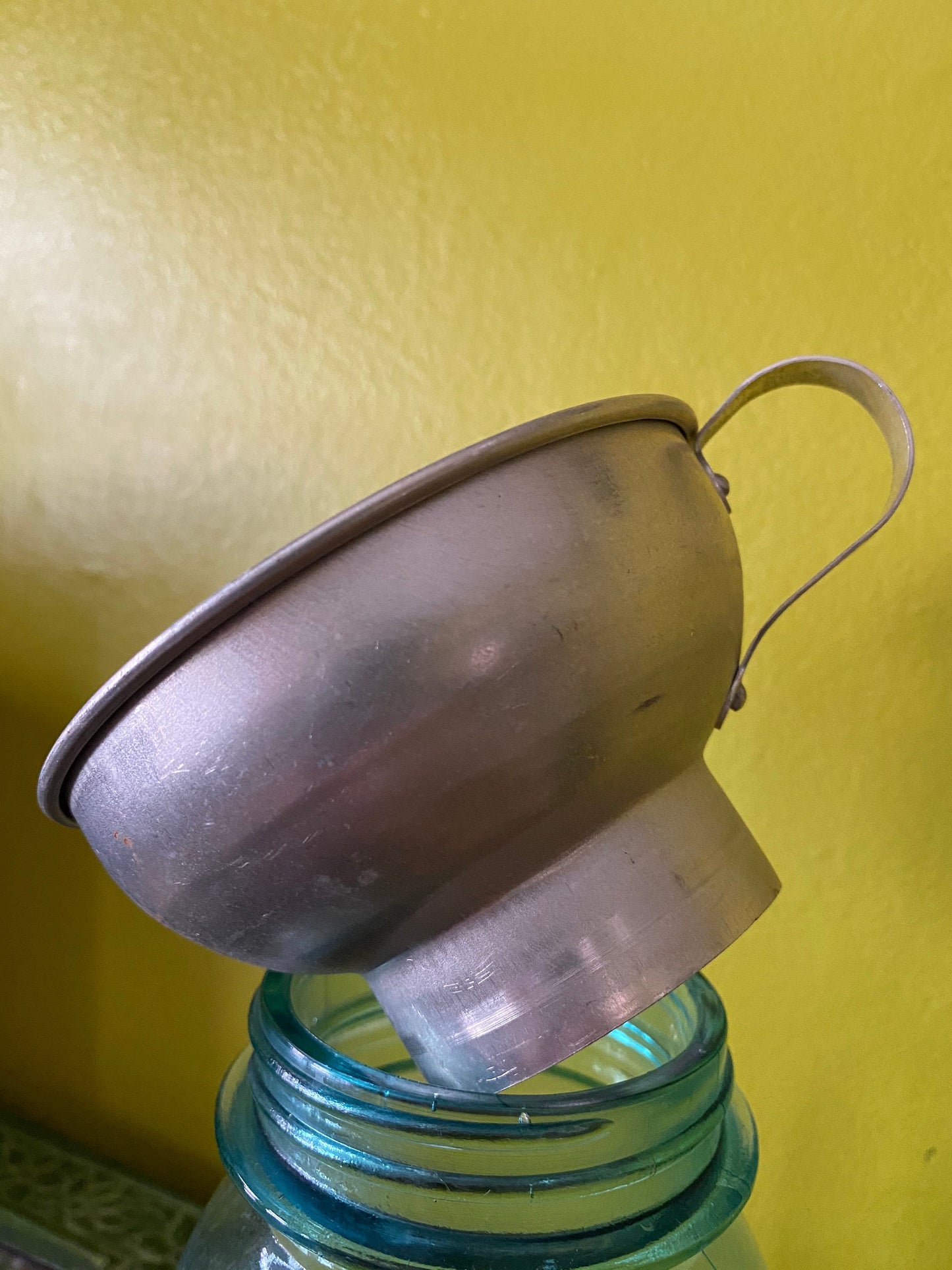 Vintage aluminum canning funnel for jam making, jar filling, preserving / made-to-last / well used & well loved / narrow mouth fits most