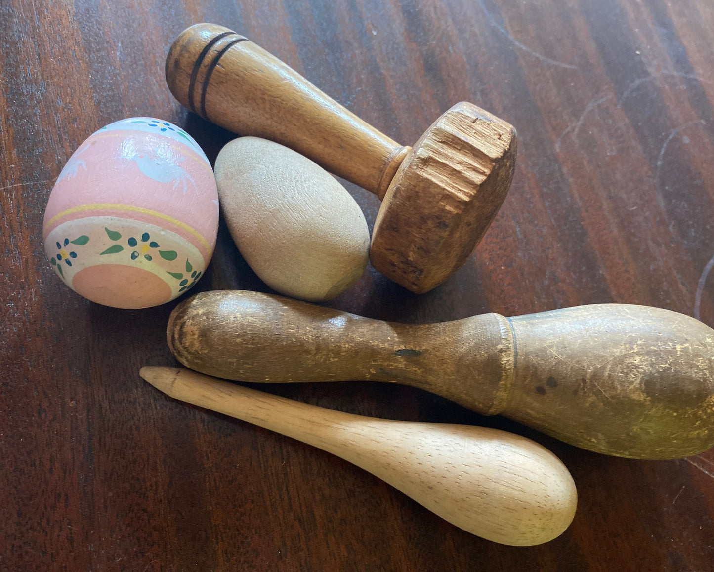 Choice! Vintage darning egg, mushroom, ball, or sock form for sewing, mending, repair. Wood or glass. With or w/o handle. Plain or painted.