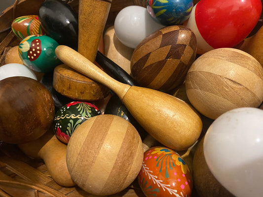 Choice! Vintage darning egg, mushroom, ball, or sock form for sewing, mending, repair. Wood or glass. With or w/o handle. Plain or painted.